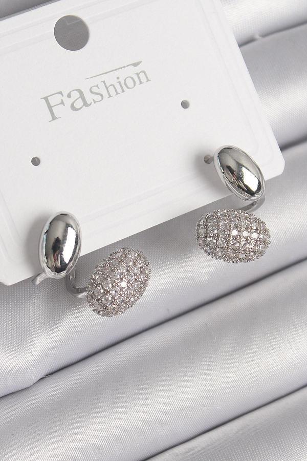 Zarif Kadın için Silver Pirinç Zirkonlu Bombeli Küpe - Image 1