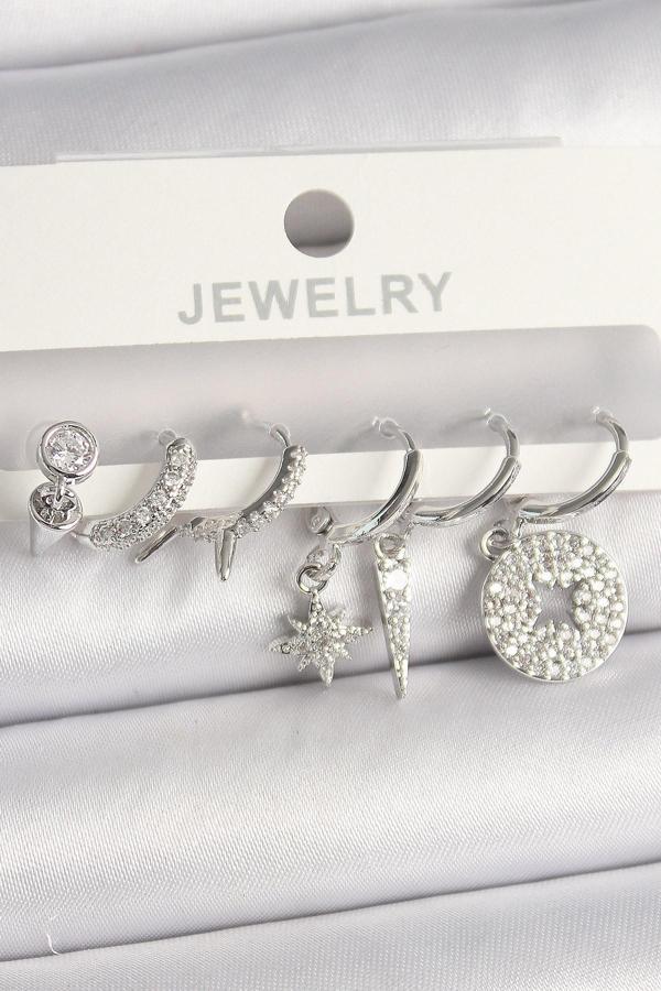 Zarif Kadın için Silver Pirinç Zirkonlu Çoklu Küpe Stil Seti - Image 1