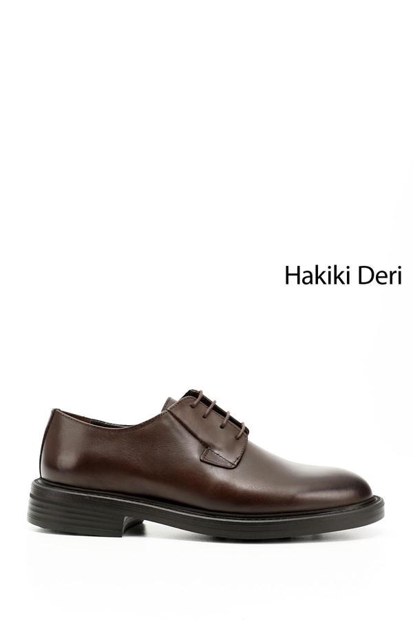 Erkek Kahverengi Bağcıklı Hakiki Deri Klasik Ayakkabı - Image 1