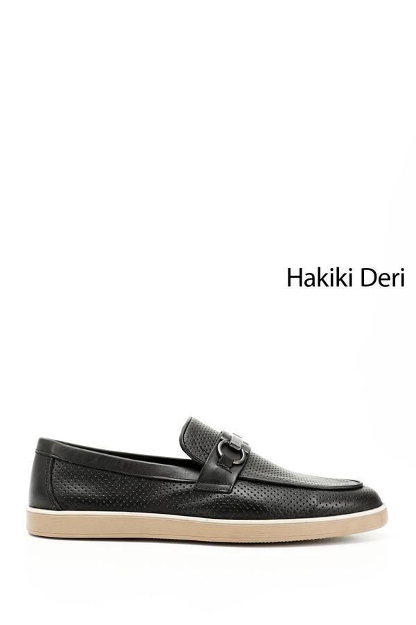 Erkek Siyah Tokalı Hakiki Deri Loafer Ayakkabı - Image 1