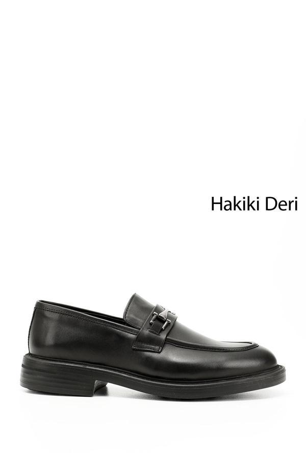 Erkek Siyah Tokalı Hakiki Deri Loafer Ayakkabı - Image 1