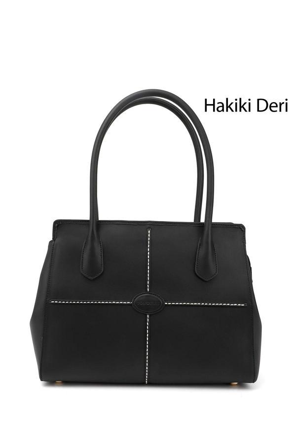 Kadın Siyah Hakiki Deri El ve Omuz Çantası - Image 1
