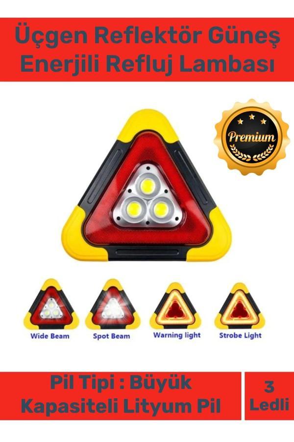 Deluxe Su Geçirmez Sızdırmaz 3 Ledli Solar Üçgen Reflektör Güneş Enerjili Refluj Araba Oto Lambası - Image 1