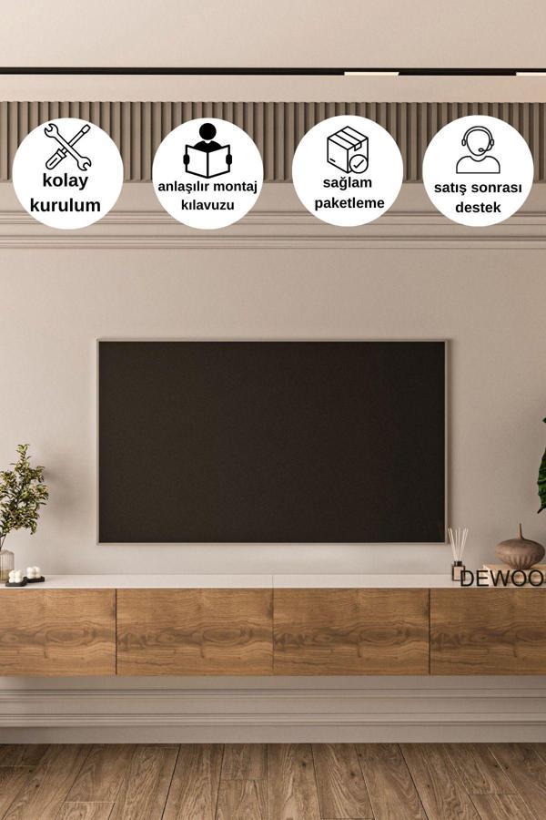 Dewoody 240 Cm Duvara Montajlanabilir Düşer Kapaklı Bölmeli Tv Ünitesi - Image 1