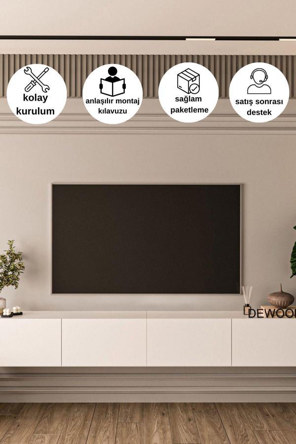Dewoody 240 Cm Duvara Montajlanabilir Düşer Kapaklı Bölmeli Tv Ünitesi - Image 1