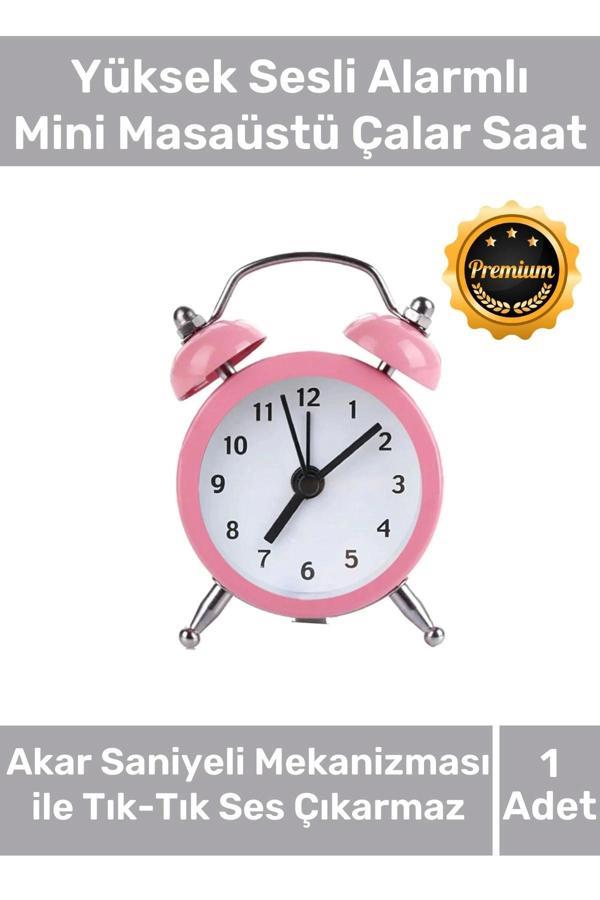 Deluxe Yüksek Sesli Alarmlı Pilli Dekoratif Çift Çanlı Mini Masaüstü Analog Dekoratif Çalar Saat - Image 1
