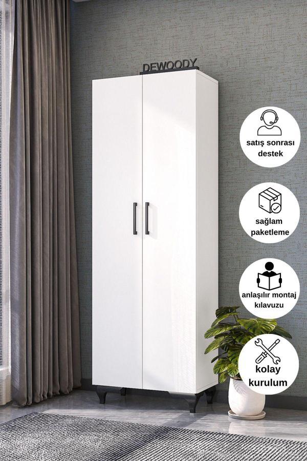 Dewoody 8 Raflı 2 Kapaklı Kalın Raflı Ayakkabılık Çok Amaçlı Mutfak Banyo Dolabı Kiler Dolabı - Image 1