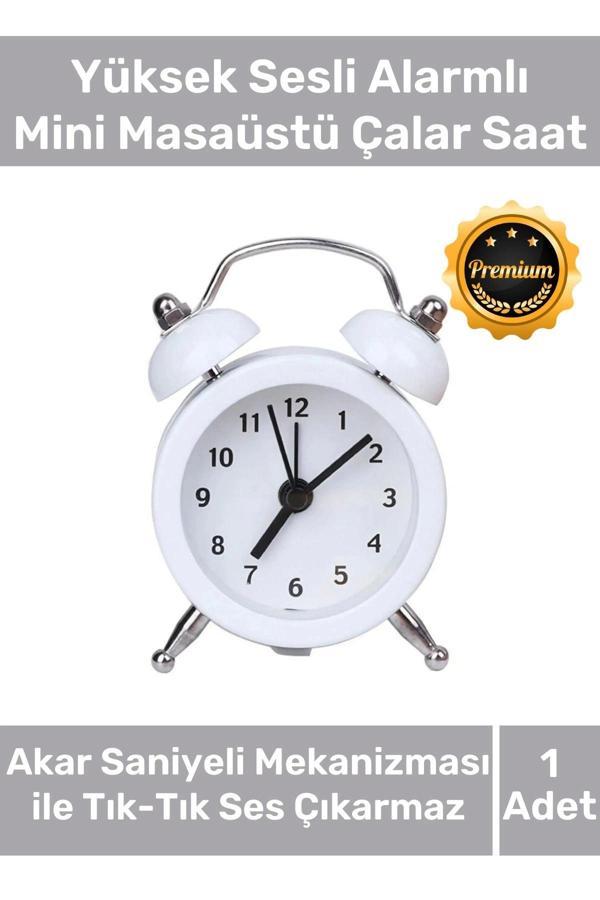 Deluxe Yüksek Sesli Alarmlı Pilli Dekoratif Çift Çanlı Mini Masaüstü Analog Dekoratif Çalar Saat - Image 1