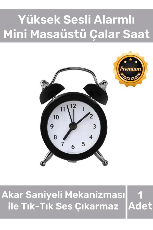 Deluxe Yüksek Sesli Alarmlı Pilli Dekoratif Çift Çanlı Mini Masaüstü Analog Dekoratif Çalar Saat - Image 1