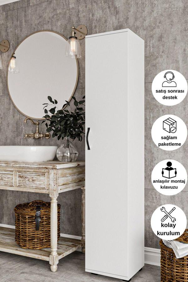 Dewoody Banyo Dolabı Mutfak Ofis Çalışma Dosya Dolabı Tek Kapaklı 5 Bölmeli Çok Amaçlı Dolap - Image 1