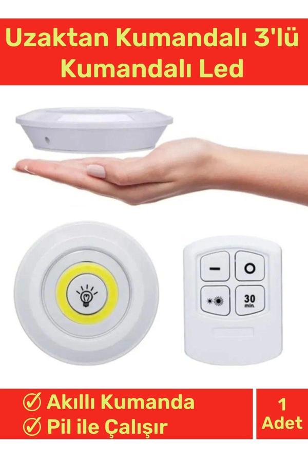 Lüks Av Kamp Ev Okul Araba Otel Pilli Uzaktan Kumandalı Yapışkanlı Dayanıklı 3'lü Led Spot - 1 Adet - Image 1