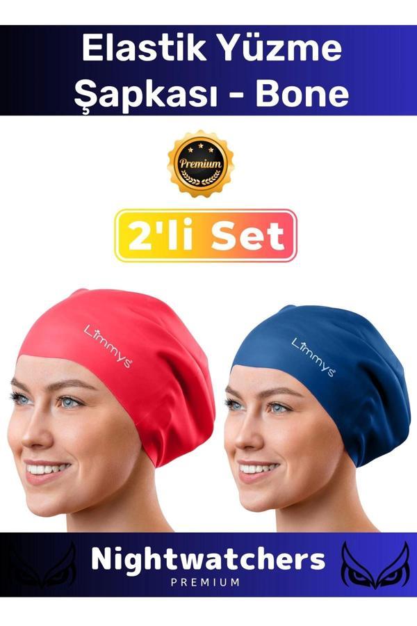 Deluxe Su Geçirmez Sızdırmaz Renkli Silikon Yüzücü Havuz Deniz Bone Elastik Yüzme Şapkası 2'li Set - Image 1
