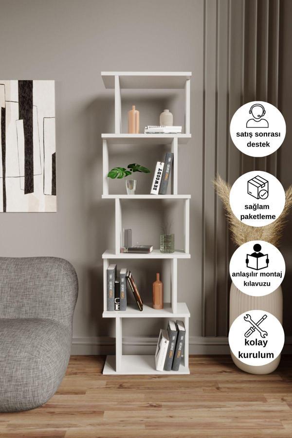 Dewoody Neo Dekoratif Kitaplık Köşe Kitaplığı 5 Bölmeli - Image 1