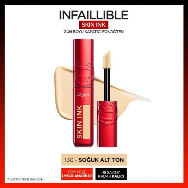 L'Oréal Paris Skin Ink Gün Boyu Kapatıcı Fondöten - Soğuk Alt Ton 130 - Image 1