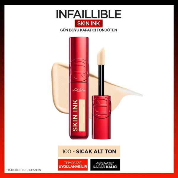 L'Oréal Paris Skin Ink Gün Boyu Kapatıcı Fondöten - Sıcak Alt Ton 100 - Image 1
