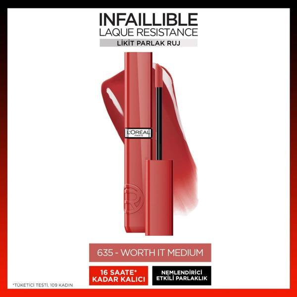 L'Oréal Paris Infaillible Laque Resistance Likit Parlak Ruj - 635 Worth It Medium - Image 1