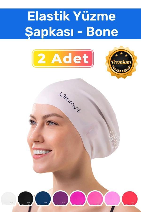 Premium Seri Su Geçirmez Silikon Yüzücü Havuz Deniz Bonesi Elastik Yüzme Şapkası 2'li Set - Image 1