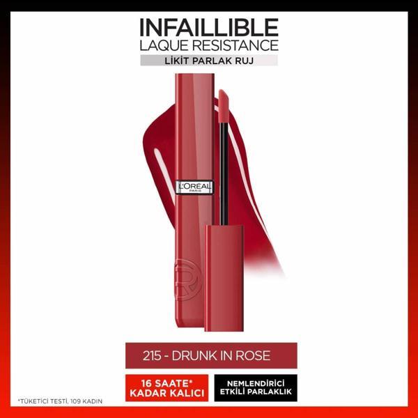 L'Oréal Paris Infaillible Laque Resistance Likit Parlak Ruj - 215 Drunk in Rose - Image 1