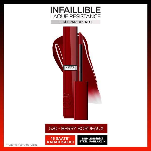 L'Oréal Paris Infaillible Laque Resistance Likit Parlak Ruj - 520 Berry Bordeaux - Image 1