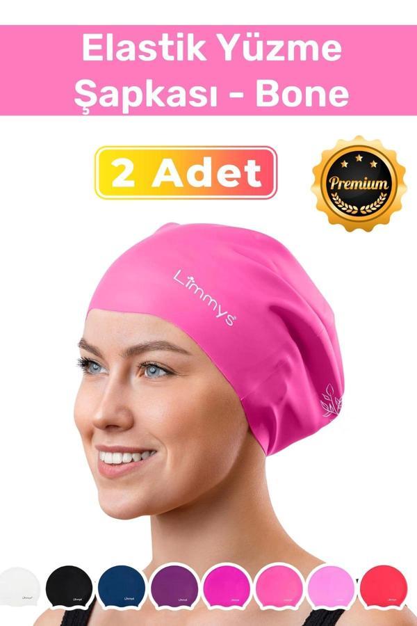 Premium Seri Su Geçirmez Silikon Yüzücü Havuz Deniz Bonesi Elastik Yüzme Şapkası 2'li Set - Image 1