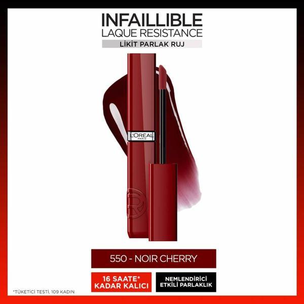 L'Oréal Paris Infaillible Laque Resistance Likit Parlak Ruj - 550 Noir Cherry - Image 1