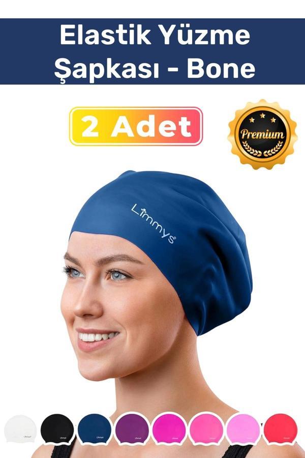 Premium Seri Su Geçirmez Silikon Yüzücü Havuz Deniz Bonesi Elastik Yüzme Şapkası 2'li Set - Image 1