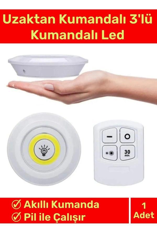 Deluxe Av Kamp Ev Okul Araba Otel Pilli Uzaktan Kumandalı Yapışkanlı Dayanıklı 3'Lü Led Spot 1 Adet - Image 1