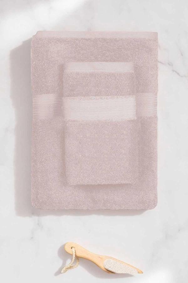 2 Parça Battal Lüks Premium Banyo Spa Havlu Takımı 90x170 Cm Pudra - Image 1