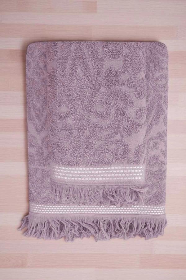 2 Parça Jakarlı Banyo Havlu Takımı %100 Pamuklu 90x150 Cm Arden Mor - Image 1