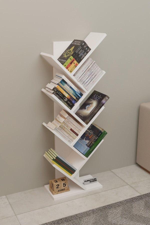 Ağaç Kitaplık Dekoratif Kitaplık Raf Düzenleyici 8 Raflı - Image 1