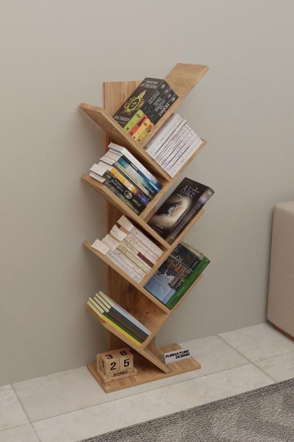 Ağaç Kitaplık Dekoratif Kitaplık Raf Düzenleyici 8 Raflı - Image 1