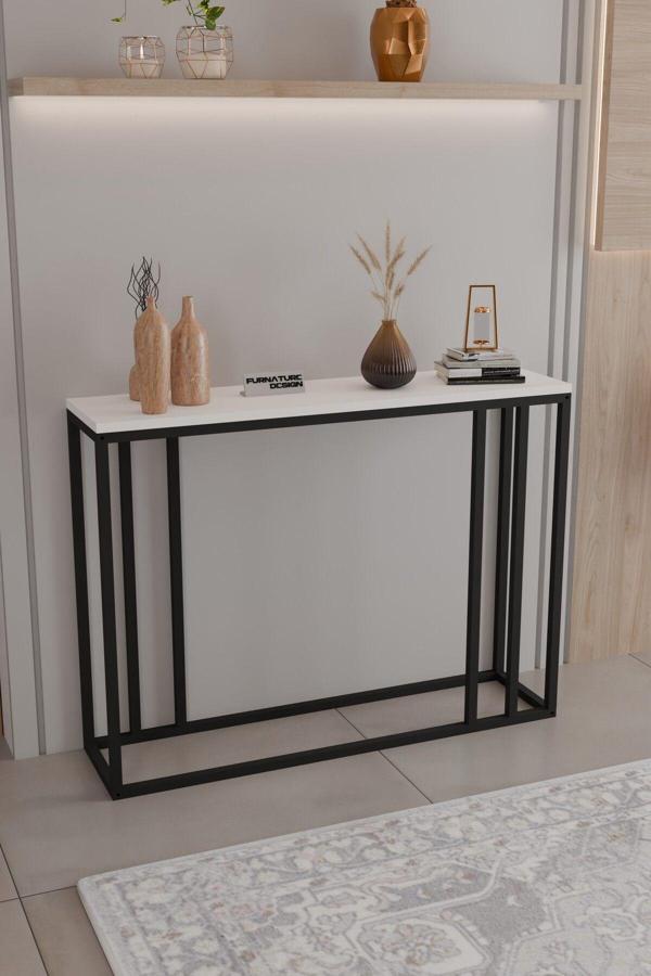 Metal Ayaklı Dresuar Dekoratif Raflı Dresuar Konsol Metal Dresuar 100 Cm - Image 1