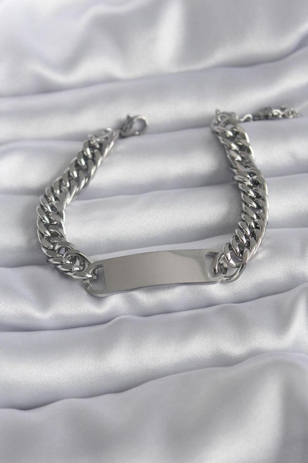 316L Çelik Gümüş Renk İsim Yazılabilir Plaka Model Kadın Bileklik - TJ-BB5743 - Image 1