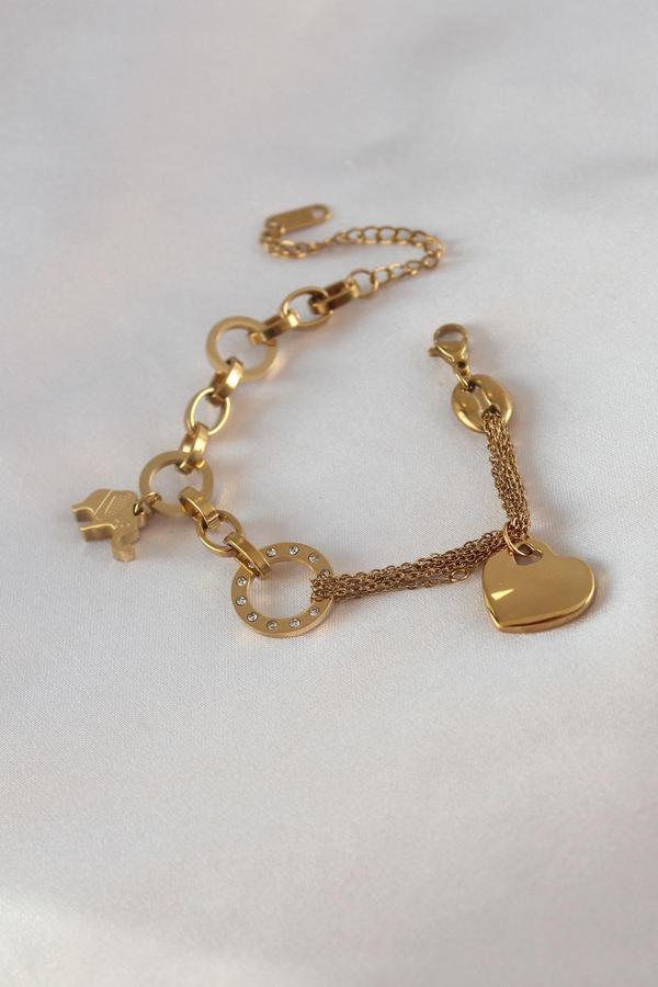 316L Çelik Gold Renk 2'li Zincir Model Zirkon Taş Detay Kadın Bileklik - TJ-BB5457 - Image 1