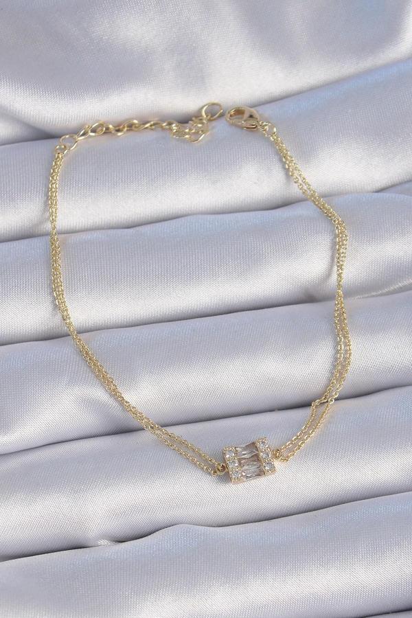 Pirinç Gold Renk Kare Zirkon Taşlı Kadın Bileklik - TJ-BB6404 - Image 1