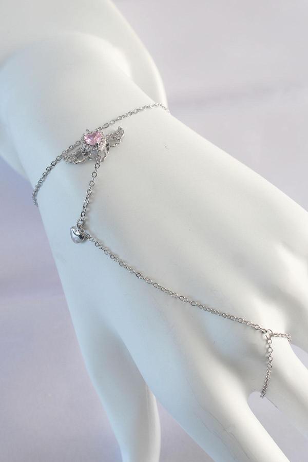 316L Çelik Gümüş Renk Pembe Zirkon Taşlı Kanatlı Kalp Model Şahmeran - TJ-SN584 - Image 1