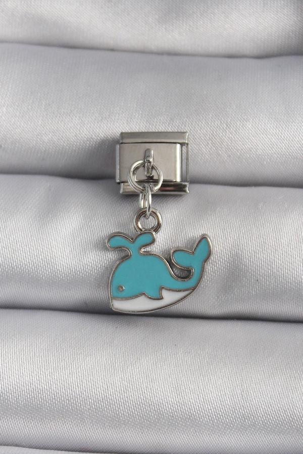 316L Çelik Gümüş Renk Sallantı Mavi Balina Model Nomination Charm - TJ-BC1106 - Image 1
