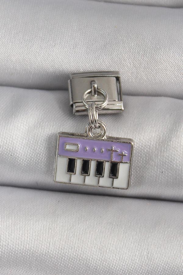 316L Çelik Gümüş Renk Sallantı Mor Piyano Figür Nomination Charm - TJ-BC1179 - Image 1