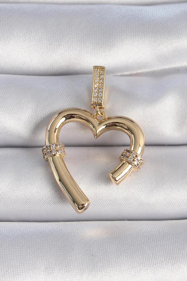 Pirinç Gold Renk Zirkon Taş Detaylı Kalp Figür Ajda Charm - TJ-BC1015 - Image 1
