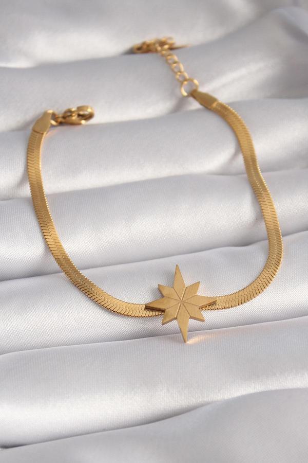 316L Çelik Gold Renk İtalyan Zincir Model Kutup Yıldızı Figür Kadın Bileklik - TJ-BB5932 - Image 1