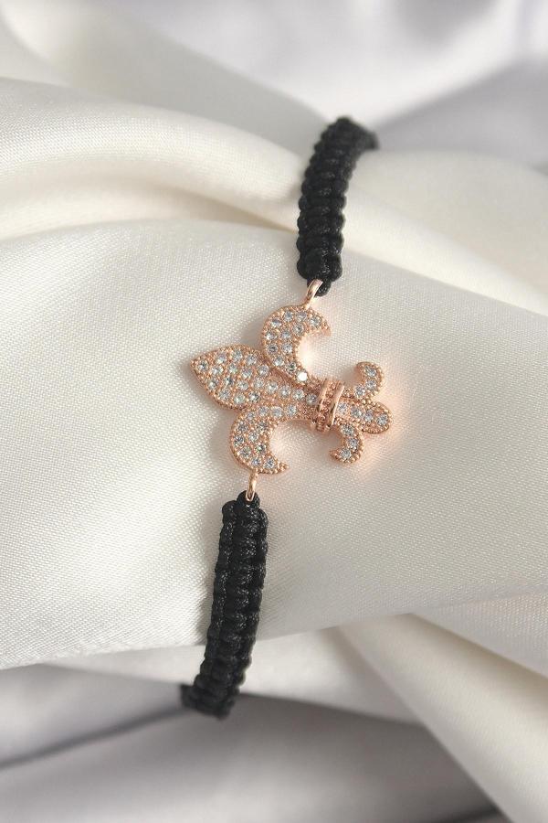 Pirinç Rose Renk Zirkon Taşlı Zambak Model Asansörlü Makrome Model Kadın Bileklik - TJ-BB6802 - Image 1