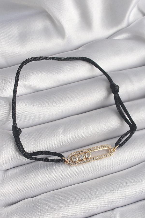 Siyah Renk İpli Asansör Gold Messika Model Kadın Bileklik - TJ-BB6579 - Image 1
