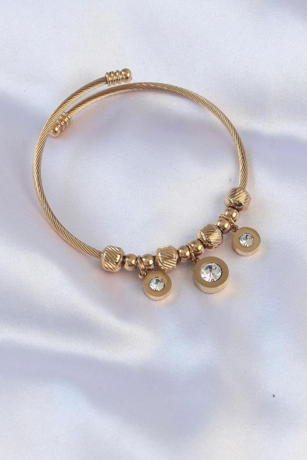 316L Çelik Gold Renk Zirkon Taşlı Model Charm Bileklik - TJ-BB6089 - Image 1