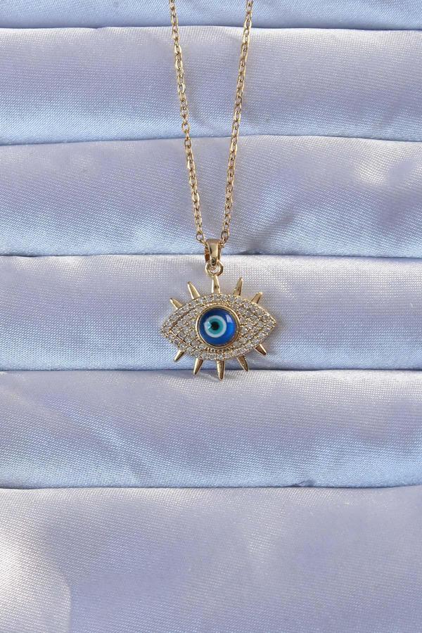 316L Altın Renk Zirkon Taşlı Nazarlı Göz Kolye - TJ-BKO9271 - Image 1