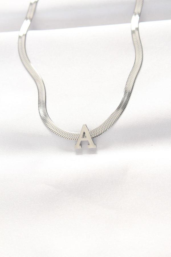 316L Çelik A Harfli Silver Renk İtalyan Zincirli Kolye - TJ-BKO8546 - Image 1