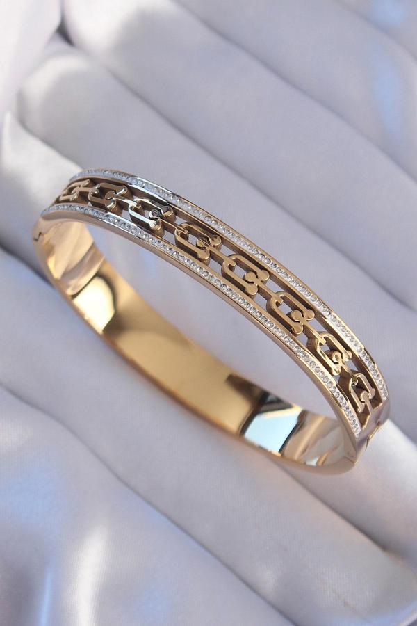 316L Çelik Gold Renk Zirkon Taşlı Tiffany Model Kelepçe - TJ-BB6188 - Image 1