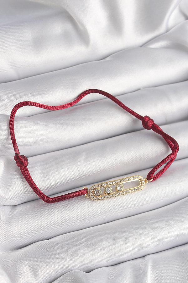 Kırmızı İpli Asansörlü Zirkon Taşlı Gold Messika Model Kadın Bileklik - TJ-BB6581 - Image 1