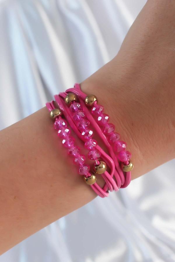 Pembe Renk Zirkon Taşlı İpli Çoklu Bileklik - TJ-BB6342 - Image 1