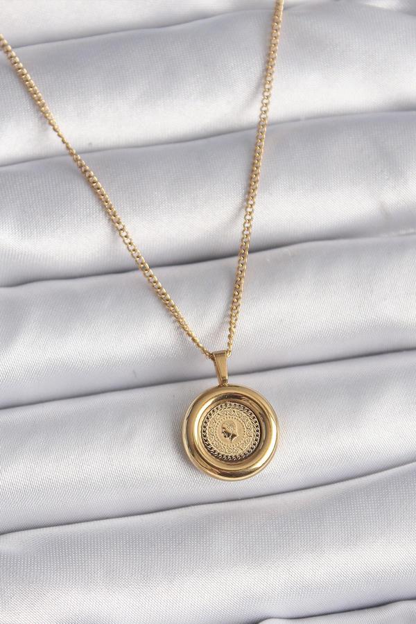 316L Çelik Gold Renk Zincir Gold Altın Model Kadın Kolye - TJ-BKO9572 - Image 1