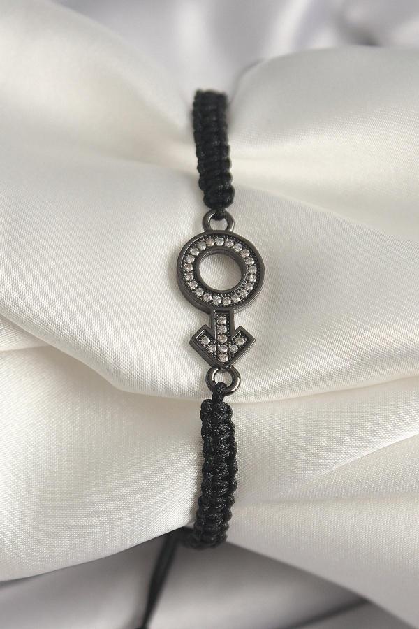 Pirinç Füme Renk Zirkon Taşlı Venüs Mars Asansörlü Makrome Model Kadın Bileklik - TJ-BB6796 - Image 1